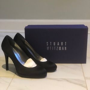 Stuart Weitzman Platswoon Black Satin Pumps